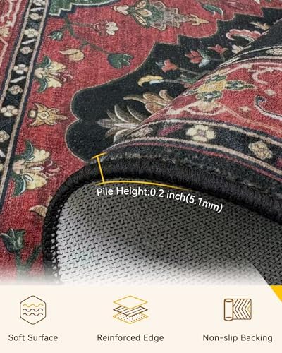 RELEANY Washable Area Rug, Small 2'6"x4', Red/Black - Image 3