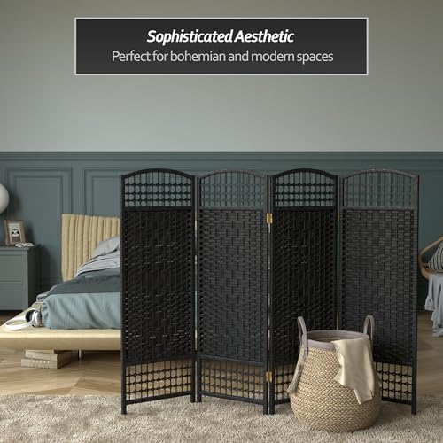 4 ft. Short Fiber Weave Folding Screen - Black - 4 Panels - Image 6