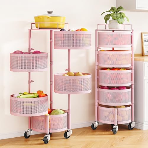 SNTD 5-Tier Fruit and Vegetable Basket Bowls for Kitchen, Rotating, Pink by SNTD
