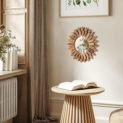 Honiway Boho Wall Decor Mirror 2 Pack Rustic Wood Mirror 12 inch Boho Mirror Home Decor Farmhouse Room Decorations for Bedroom Living Room Carbonized Black - Image 4
