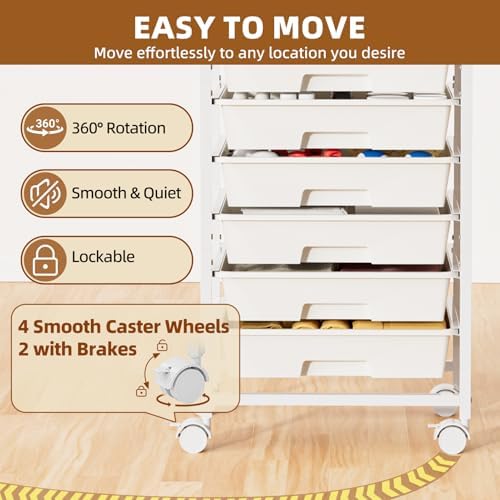 8 Drawer Rolling Storage Cart with Wooden Tabletop & Lockable Wheels - Image 4