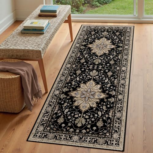 RELEANY Washable Area Rug, Runner 3'x7', Black/Neutral - Image 3