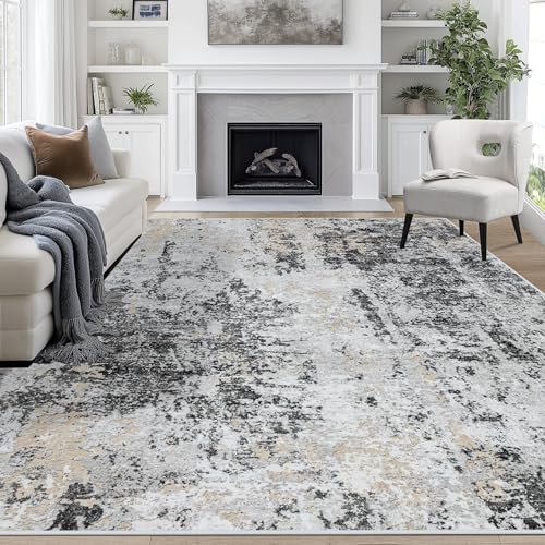 9x12 Area Rugs for Living Room Washable Bedroom Dining Room Black Grey Gold by Aelenmu