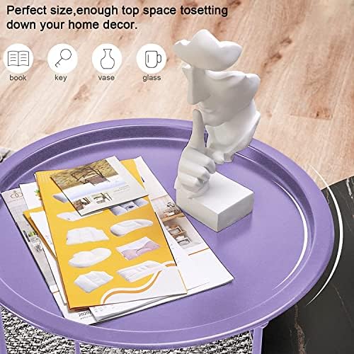 Garden 4 you End Table 2 PCS Metal Side Table Purple Round Folding Tray Cyan Sofa Small Accent Fold-able Table, Round End Table Tray, Next to Sofa Table, Snack Table for Living Room and Bed Room - Image 7