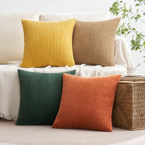 MIULEE Fall Corduroy Decorative Throw Pillow Covers Green-Rust 18x18 - Image 2