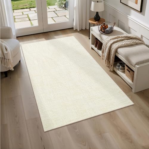 Valenrug 3x5 Rug, High-Low Pile Washable Entryway Rug for Bedroom Ivory - Image 5