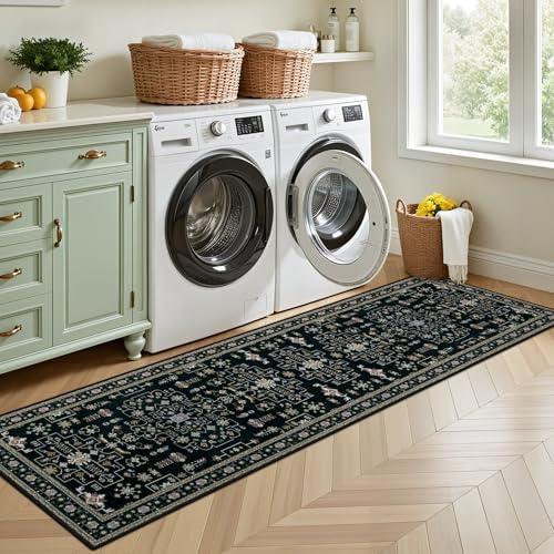 Hallway Runner Rug: 2.6x8 Kitchen Boho Rugs for Living Room Black - Image 4