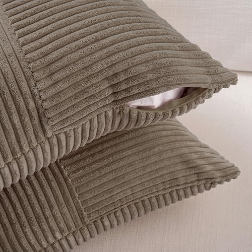 Fancy Homi Set of 2, Light Brown Patchwork Corduroy Decorative Soft Striped Modern Accent Cushion Case Farmhouse Boho Neutral Throw Pillow Covers for Chair Couch Bed Sofa Living Room 24x14 Inch - Image 4