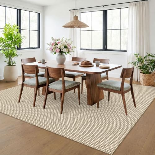 KOZYFLY 6x9 Dining Room Rugs, Washable Area Rug for Living Room, Non Slip Rugs for Bedroom, Braided Floor Carpet for Nursery, Office, Cotton Rug Home Indoor Decor, Ivory Beige - Image 2