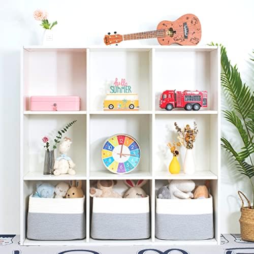 MINTWOOD Design 3-Pack Storage Baskets for Shelves, Playroom and Classroom, Book Basket, Decorative Storage Cube Bins, Woven Closet Organizers, Pantry and Shoe Organizer, Grey - Image 4