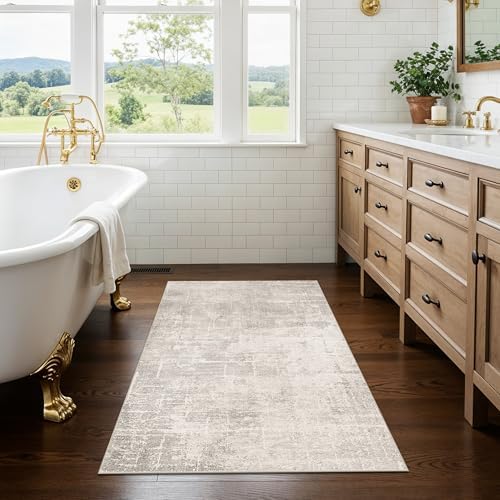 HAOYUNLAI 2x3 Entryway Area Rug: Washable Kitchen Bedroom Carpet Soft Abstract Laundry Bathroom Rugs with Non-Slip Backing Easy-Clean Distressed Home Decor Floor Mat for Pets Family (2x3,Beige/Cream) - Image 4