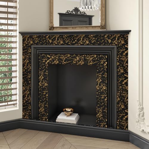 Wallercity Black/Gold Wallpaper Border Peel and Stick Removable Mirror Frame Border Matte Marble Wall Paper Bathroom Wallpaper Waterproof Borders for Walls Living Room Bedroom Restrooms 3.94x197 in - Image 5