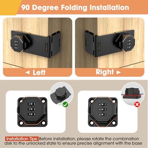 90 Degree Cabinet Locks with Combination, Mechanical Folding Door Latch, Keyless Password Rotary Hasp Latch Lock for Office File Cabinet, Drawers, Locker, Small Door, Cupboard (1, Black) - Image 3