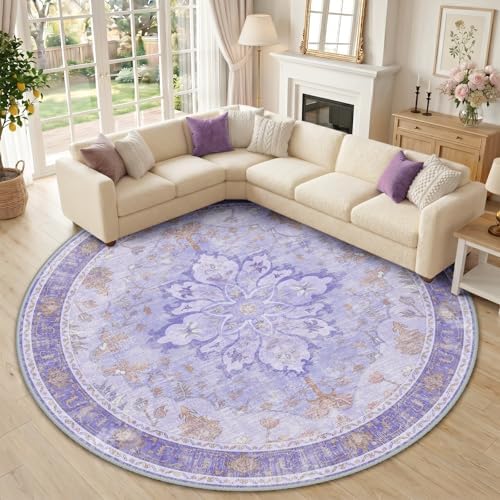 RELEANY Washable Area Rug, Round 10ft, Purple by RELEANY