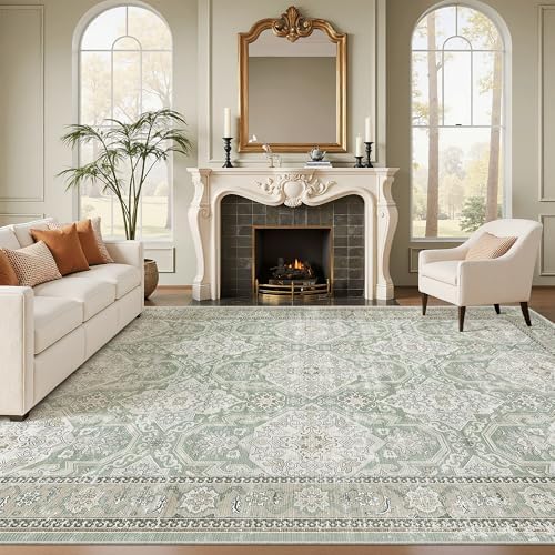 Soalmost 9x12 Area Rugs for Living Room Washable Rug Non-Slip Green/Brown by Soalmost