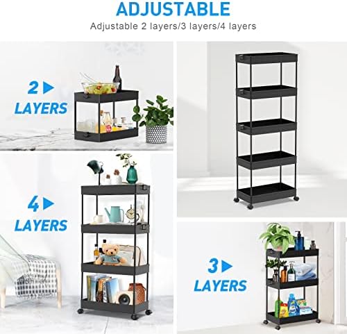 SPACEKEEPER 5 Tier Storage Rolling Cart, Bathroom Cart with Wheels, Black - Image 4