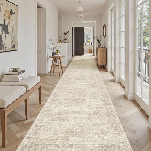 Soalmost Washable 3x18 Hallway Runner Rug Non-Slip Kitchen Entry Rugs Beige - Image 2