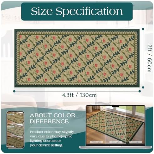 Front Door Mat Indoor Entrance - 2x4.3 Khaki Floral Trellis Rug - Image 2