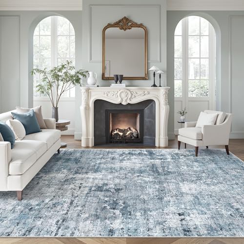 Soalmost Abstract 7x10 Area Rug for Living Room Washable Rugs Blue/Grey by Soalmost