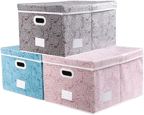 PRANDOM Extra Large Collapsible Storage Cubes with Lids Fabric Decorative Storage Bins Boxes Organizer Baskets with Cover Handles for Bedroom Closet Living Room 19.6x15.7x11.8 Inch 3 Pack by Prandom