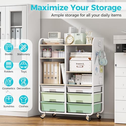 APEXCHASER 6 Drawers Rolling Storage Cabinet with Wood Top& Pegboards Green - Image 5
