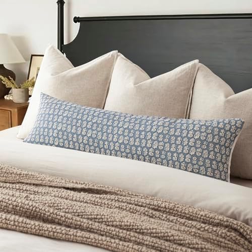 Foindtower Long Floral Print Lumbar Throw Pillow Covers 14×36 Dusty Blue - Image 4