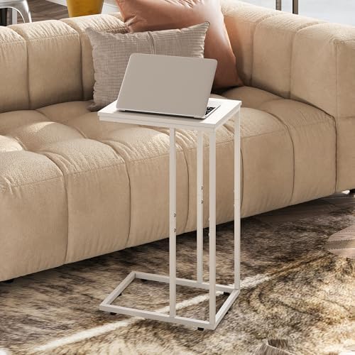 WLIVE Side Table, C Shaped End Table for Couch, Sofa and Bed, Large Desktop C Table for Living Room, Bedroom, Creamy White - Image 2