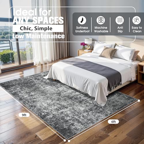 6x9 Area Rugs for Living Room Washable Bedroom Dining Room Black Grey - Image 2