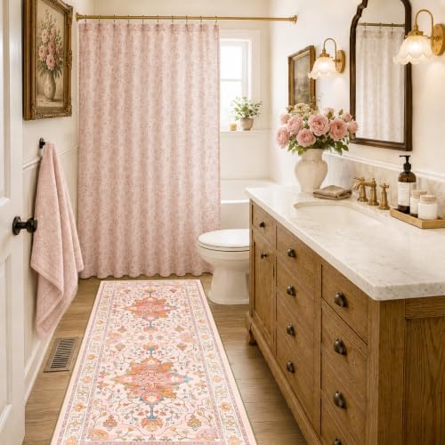 RELEANY Washable Area Rug, Runner 2'x6', Pink/Light Pink/Colorful - Image 2