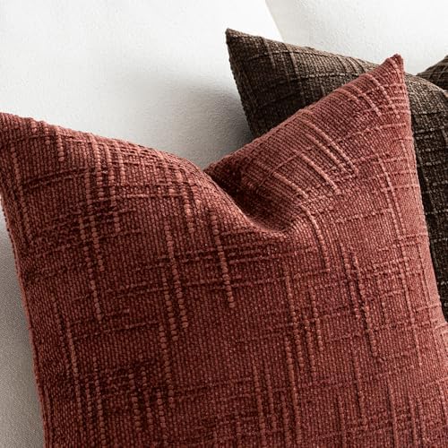 MIULEE Chenille Textured Fall Throw Pillow Covers Rust 18x18 Set of 2 - Image 4
