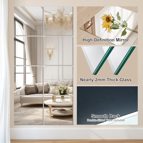 Vlush Home Gym Mirror Tiles 11'' x 11'' x 8PCS Full Body Mirror Full Length & Wall Mounted Mirrors Decorative for Home Gym, Door, Bedroom & Bathroom - Image 6