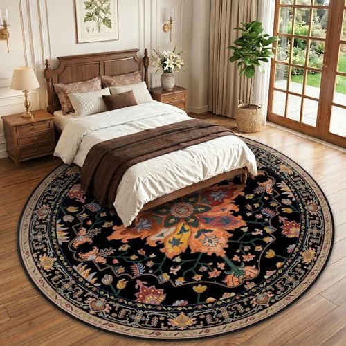 RELEANY Washable Area Rug, Round 10ft, Black/Colorful - Image 2