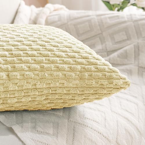 Set of 4 Pale Yellow Decorative Throw Pillow Covers 20x20 Inch Corduroy Pillow Covers for Bed Couch Sofa Living Room Soft Square Cushion Cases - Image 6