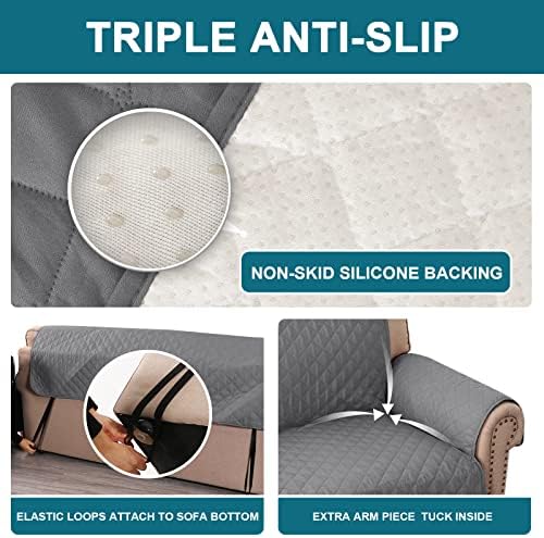 Turquoize 100% Waterproof Couch Cover Sofa Covers for 2 Cushion Couch Loveseat Covers Triple Non-Slip Couch Cover for Dogs Washable Furniture Protector Cover for Pets, Kids,Dog (Loveseat 54", Gray) - Image 4