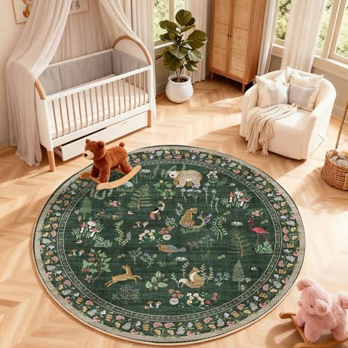 Washable Round Rugs for Bedroom 4ft: Living Room Rug Stain Resistant Non Slip Low Pile Ultra Soft Faux Wool Small Circle Rugs for Kitchen Entryway Nursery Bathroom Entrance Dorm Home Office Indoor - Image 5