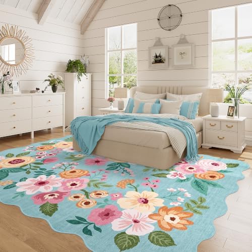 DUKINO 5x7 Area Rugs for Bedroom, Floral Washable Rug Non Slip, Teal - Image 5