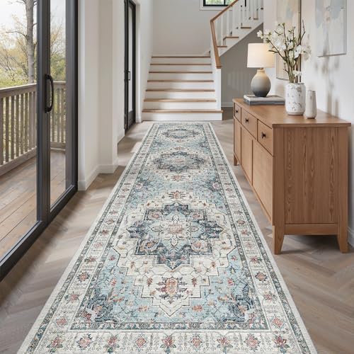 Madane Hallway Runner Rug 3x10 Washable Kitchen Runners 10ft, Blue by Madane