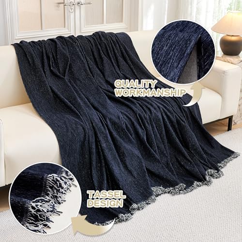 MYSKY HOME Couch Covers - Sectional Couch Covers for Pet Sofa, Non Slip Soft Couch Cover, Washable Furniture Protector with Tassel Sofa Throws, Living Room, 91"x118", Navy Blue - Image 3