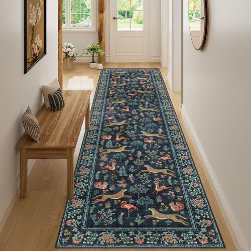 DUKINO 2.6x10 Washable Runner Rug Non Slip Animal Rug for Hallway Navy Blue - Image 6