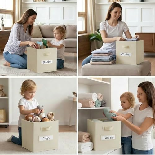 Storage Bins,11 Inch Cube Storage Bin with Labels,6pcs,Beige - Image 6