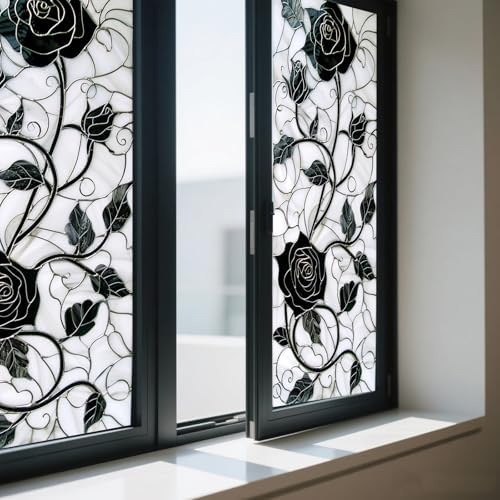 IVN Privacy Window Film Black Rose Vine Window Cling Stained Glass - Image 7