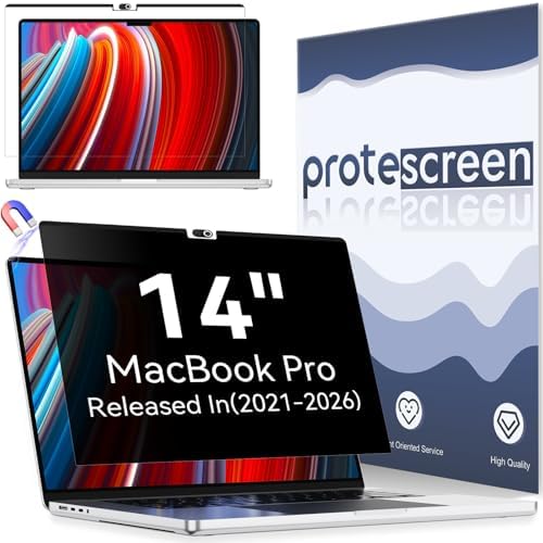 Magnetic Privacy Screen Protector Compatible with MacBook Pro 14 Inch (2021-2026, M1, M2, M3, M4, M5), Removable Anti Spy Blue Light Glare Shield, Laptop Privacy Filter for Mac Pro 14.2in by Protescreen