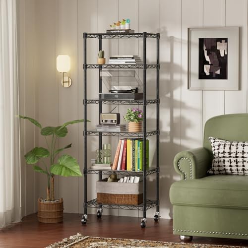 SINGAYE 6 Shelves Storage Shelf Wire Shelving Unit Metal Adjustable Wheels - Image 2