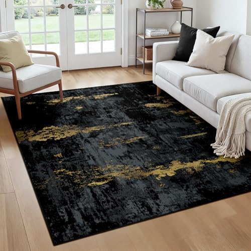 RELEANY Washable Square 6'x6' Area Rug for Living Room Black Gold by RELEANY