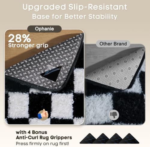 Ophanie Checkered Black & White Rug for Living Room Bedroom,Fluffy Soft Cute Fuzzy Area Rugs,Shag Plush Shaggy Bedside Floor 4x6 Furry Carpet Kids Baby Teen Dorm Decor with Over 99 pcs Pile fibers - Image 4
