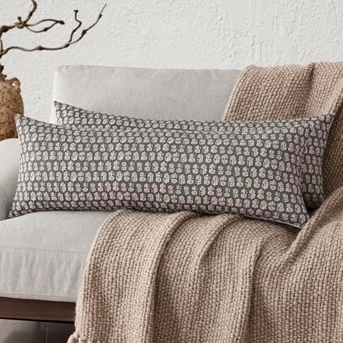 Foindtower Long Floral Print Lumbar Throw Pillow Covers 14×36 Rustic Gray by Foindtower