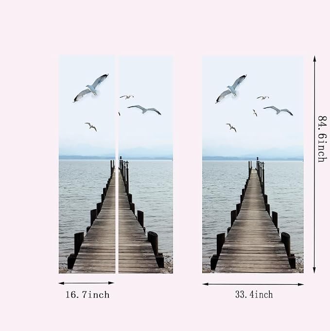 artfanke 3D Peel and Stick Door Sticker 33.5"x84.6"-Self-Adhesive Door Wallpaper Murals Decal-Wood Bridge Birds Wall Poster for Bedroom Home Decor (2 Sheets/Set) - Image 5