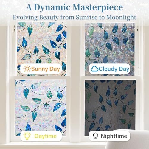 Finnez Window Privacy Film, Stained Glass Rainbow, Foliage, 17.5" x 78.7" - Image 6