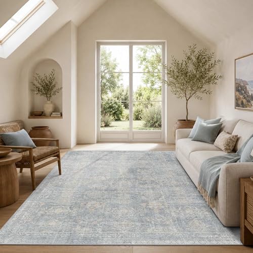 Rugxara 6x9 Area Rugs Washable Rug for Living Room Bedroom, Blue/Beige - Image 3