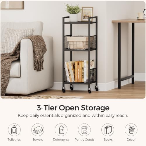 3-Tier Expandable Storage Shelving Unit,Slim Storage Cart,Metal - Image 4